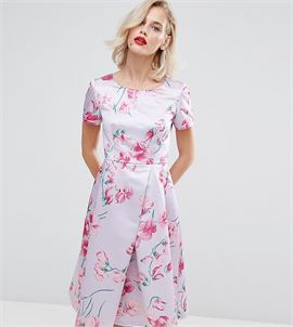 Blossom Print Satin Prom Dress
