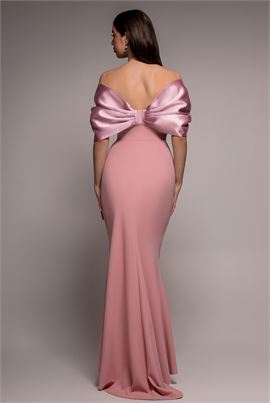 Off Shoulder Back Satin Bow Scuba Maxi Dress