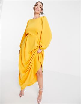 maxi prom dress with puff sleeve in marigold