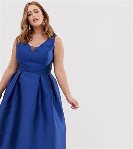 prom midi dress with sweetheart neckline in blue
