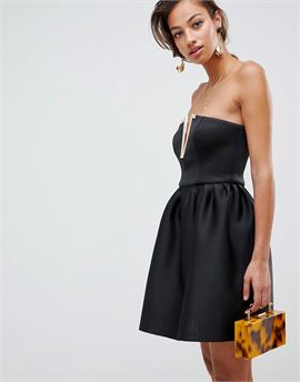 bandeau mini prom dress with gold bar detail
