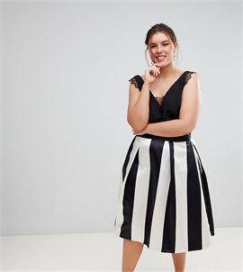Full Prom Sateen Midi Skirt In Stripe Print