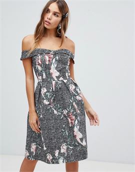 bardot full prom midi dress with pockets in floral print