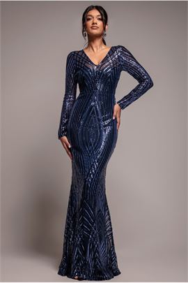 Two Toned V Neck Sequin Maxi