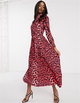 Collection pleated midaxi dress in bright animal print