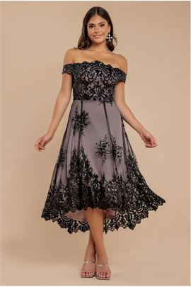 Bardot Sequin & Lace High Low Midi