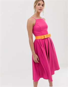 pinny prom dress with contrast belt in pink