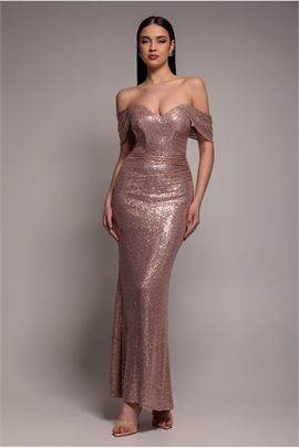 Off The Shoulder Sequin Wing Maxi Dress