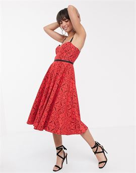 geo lace midi prom dress with grosgrain straps