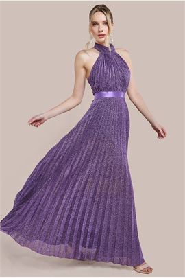 Lurex Halterneck Pleated Maxi Dress