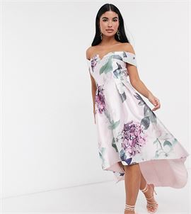 bardot midi prom dress in floral
