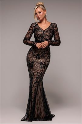 Full Sleeve Sequin Evening Dress