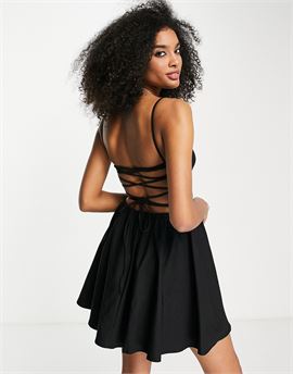 lace up back structured mini prom dress