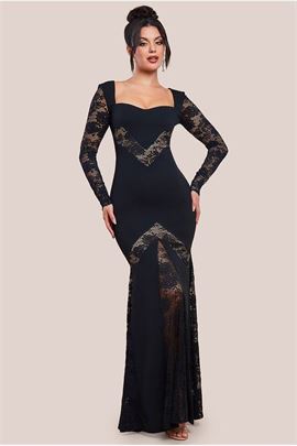 Scuba & Lace Long Sleeve Maxi Dress