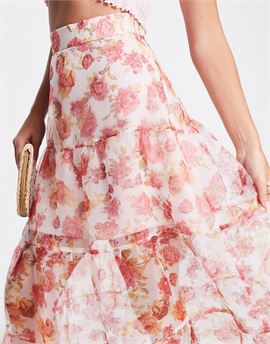 organza midi prom skirt in floral print