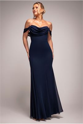 Chiffon Bardot Cowl Neck Maxi Dress