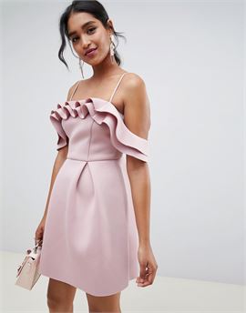 Strappy Ruffle Scuba Prom Mini Dress