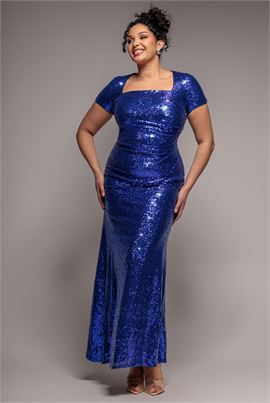Sequin Portrait Neckline Maxi Dress