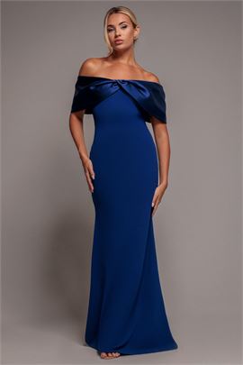 Twist Knot Satin & Scuba Bardot Maxi Dress