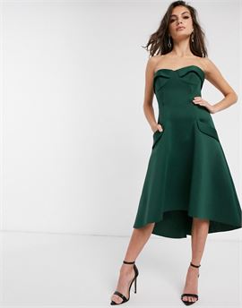 bandeau corset cup detail midi prom dress with pocket detail