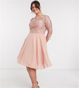 Chi Chi Curve Genesis lace detail prom dress in rosegold