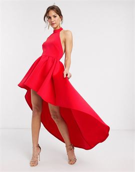extreme high low mini dress in red