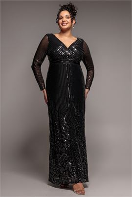 Long Sleeve Sequin V Wrap Maxi Dress