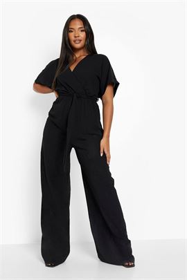 Women's Plus Woven Belted Wide Leg Jumpsuit in Black | Size: 26