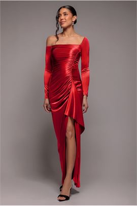 Slinky Satin One Shoulder Split Maxi Dress