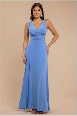 Diamante & Scalloped Lace Neck Maxi Dress