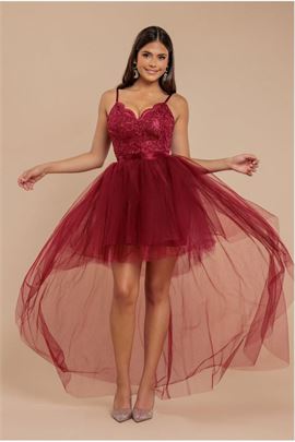 High Low Tulle Mini With Lace Bodice