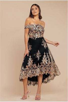 Bardot Sequin & Lace High Low Midi