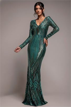Two Toned V Neck Sequin Maxi