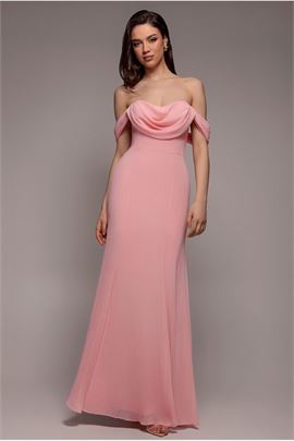 Chiffon Bardot Cowl Neck Maxi Dress