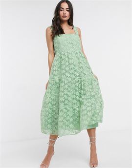 lace cami midi prom dress with tie back in sage green