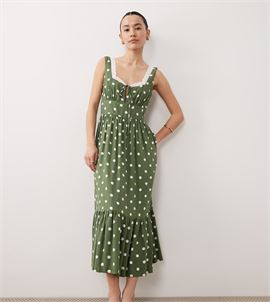 Heather sweetheart midi prom dress in green polkadot