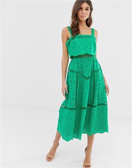 broderie cami midi prom dress with lace inserts
