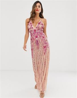embellished prom maxi dress in pink