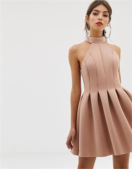seamed halter mini prom dress