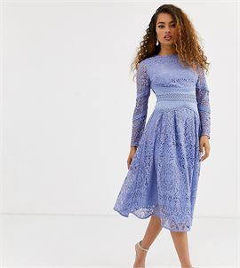 ASOS DESIGN Petite long sleeve prom dress in lace with circle trim details