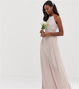 bridesmaid exclusive high neck pleated maxi dress in taupe