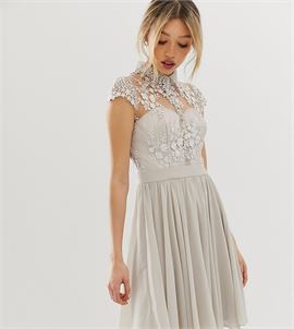 mini prom dress with lace collar in grey