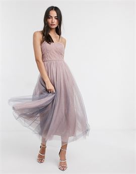 tulle bandeau dress with ombre glitter in pink and blue