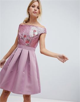 bardot sequin top mini prom dress