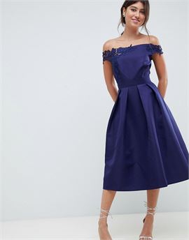 bardot full prom midi dress with applique
