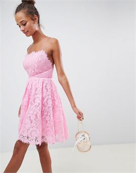 square neck mini lace prom dress
