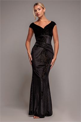 Shimmer Velvet Bardot Maxi Dress