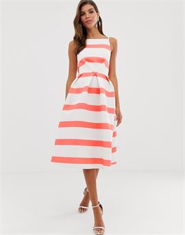 stripe bow back midi prom dress