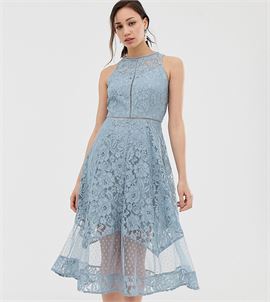 all over dotty lace midi prom skater dress in blue