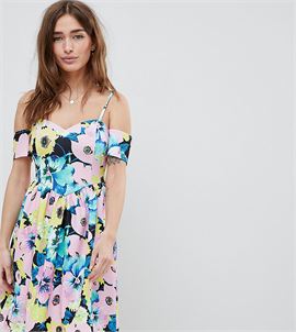 ASOS DESIGN Petite cold shoulder floral print prom dress